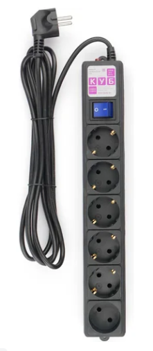 Фильтр-удлинитель Power Cube куб 3,0 м, 6 розеток, черный