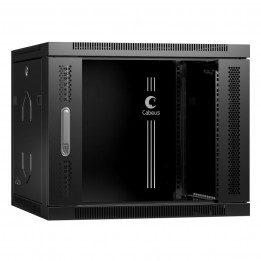 Шкаф телекоммуникационный настенный 19" 9U 600x450, дверь стекло, черный (RAL 9004) Cabeus SH-05F-9U60/45-BK