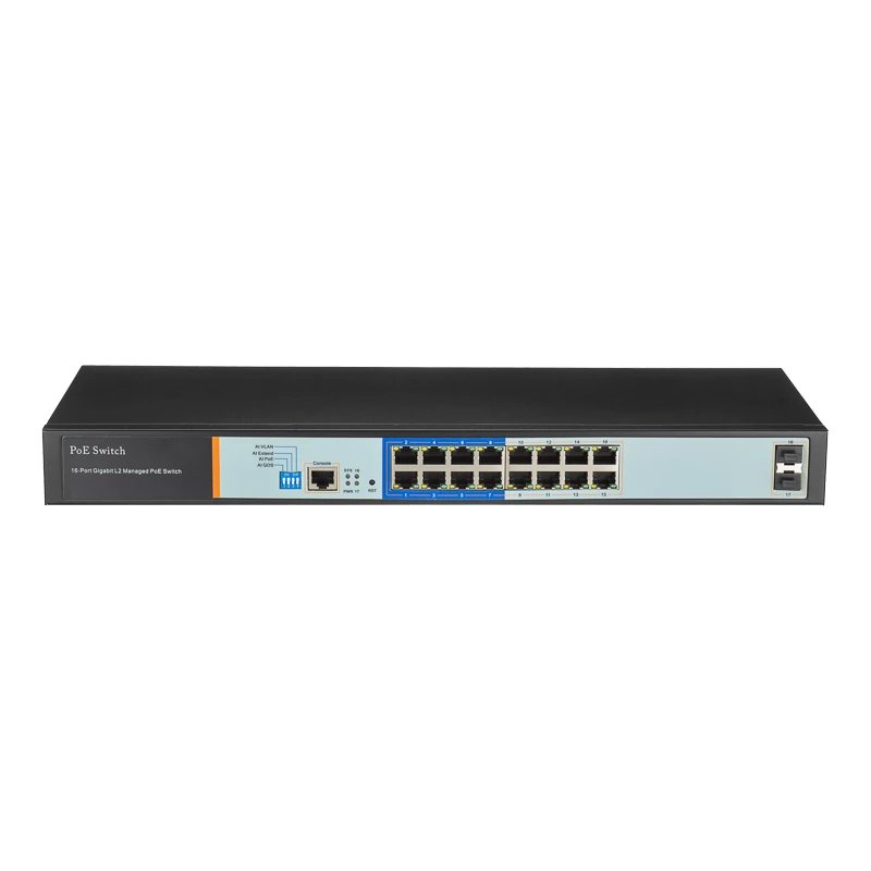 16 портовый GIGAбитный управляемый коммутатор POE класса L2 RedLine RL-SW16P2S2.M